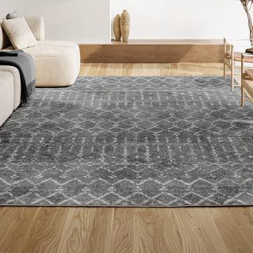 Moroccan Hype Boho Vintage Diamond Area Rug Gray/Ivory